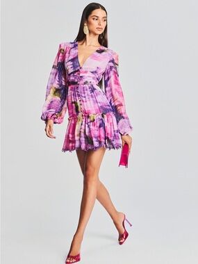 Floral Purple-Pink V-Neck Tiered Mini Dress - Anay